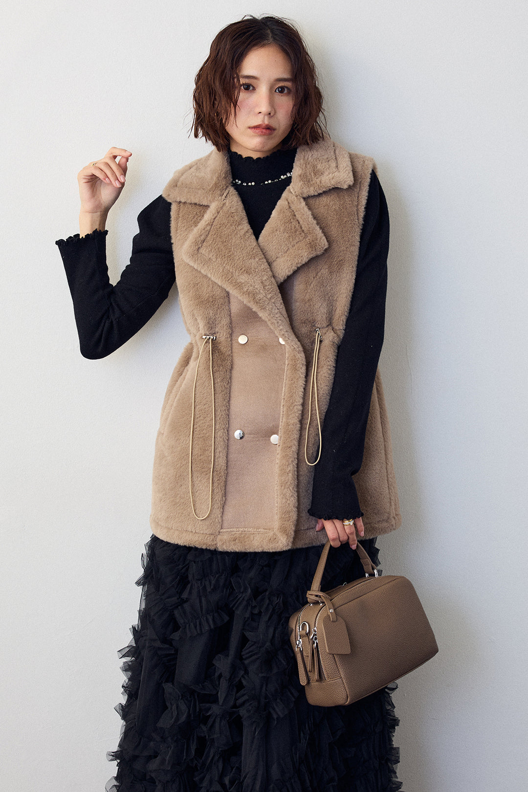 [予約/SET]テディボアウエストドロストベスト+スフレアシメチュールスカート(2set)