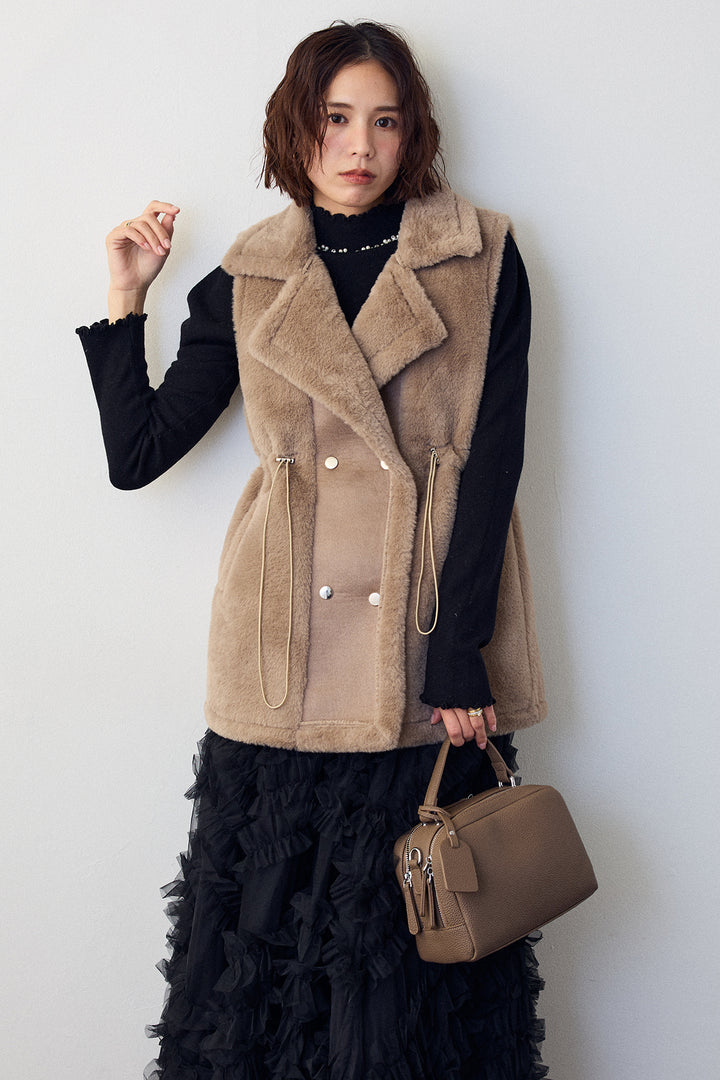 [予約/SET]テディボアウエストドロストベスト+スフレアシメチュールスカート(2set)