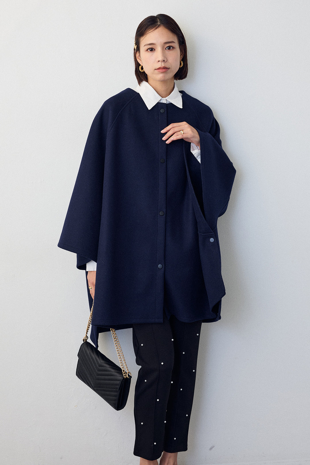 [予約/SET]ウールライクドルマンポンチョコート+センターシームランダムパールパンツ(2set)