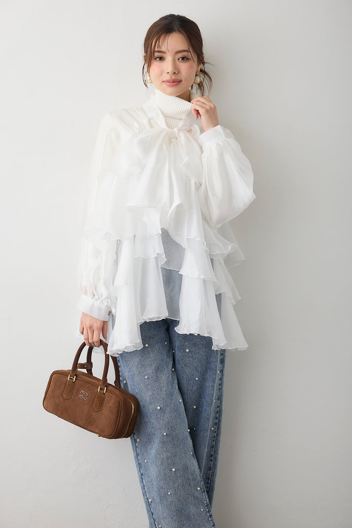 [予約]フロントBIGリボンティアードエアリーチュニック