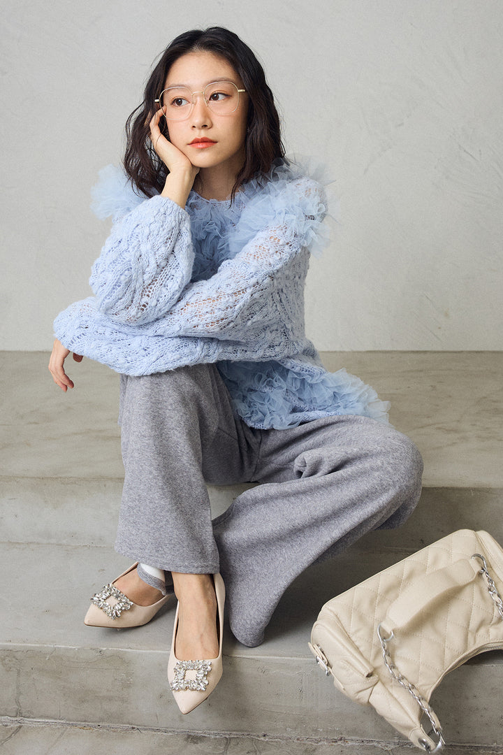 [予約/SET]透かし編みホイップチュールニット+ウォームタッチイージーパンツ(2set)