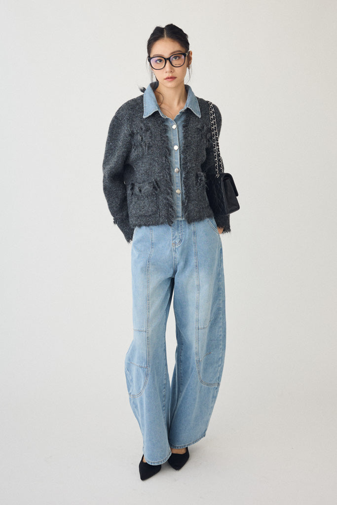 [予約]デニムシャツドッキングツイードカーデ