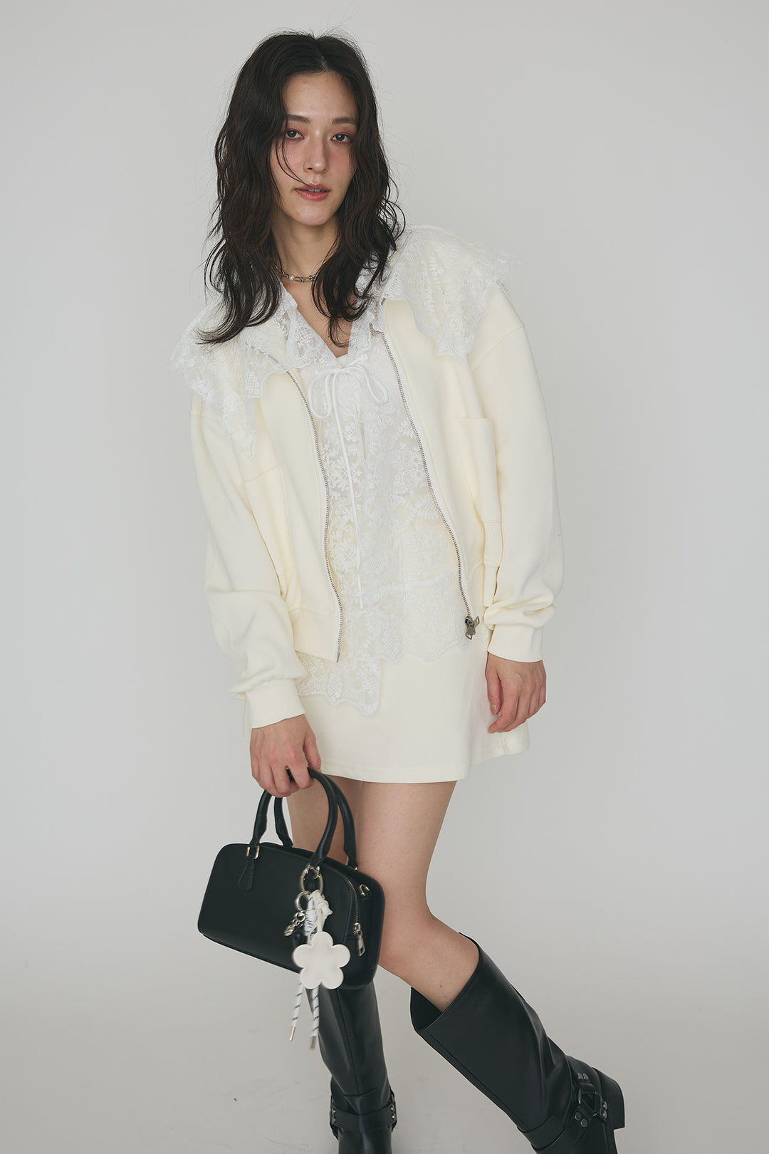 [予約]総レースカラーベストセットスウェットスカートセットアップ