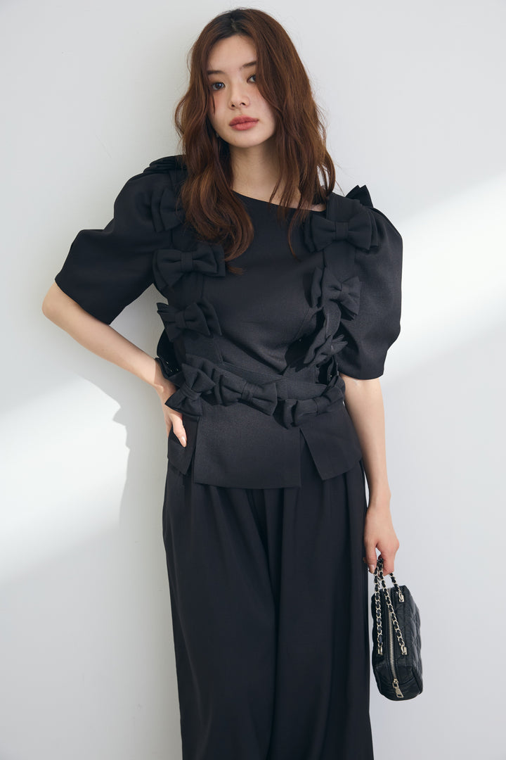 [予約/SET]パフスリーブブラウス×バルーンパンツセットアップ+メニーリボンハーネス(2set)