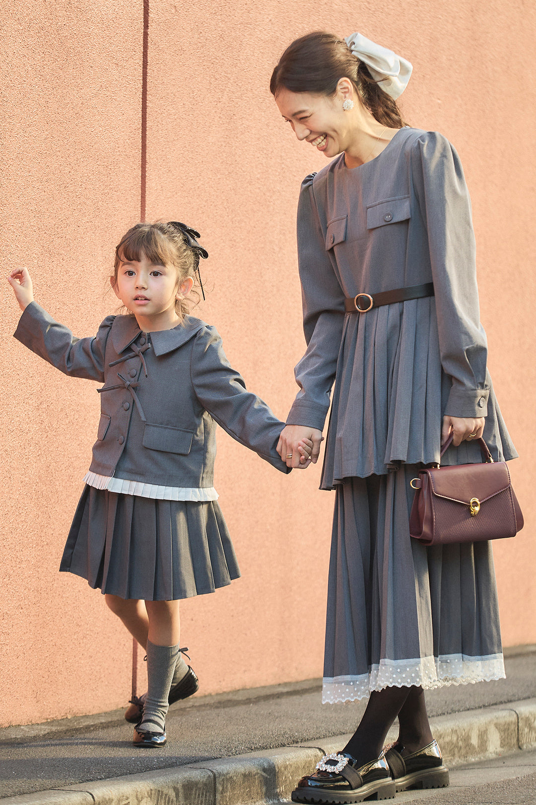 [予約/親子SET]ダブルプリーツクラシカルワンピース+[kids]クラシカルプリーツジャケットセットアップ(2set)