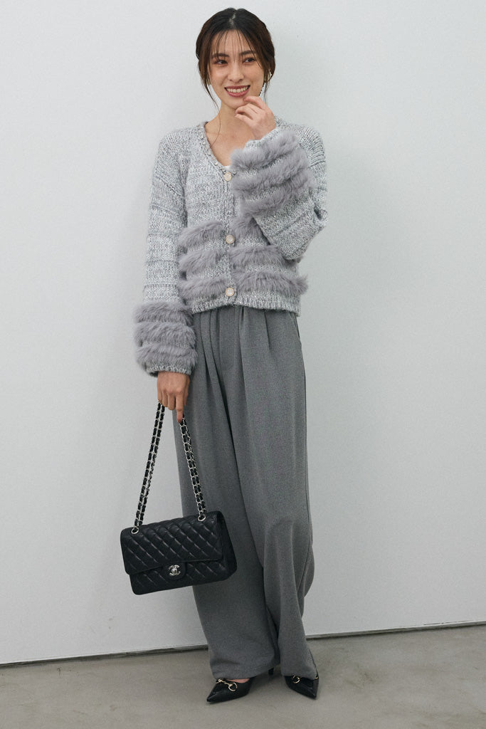 [予約]ネックビジューラインファーニットカーデ