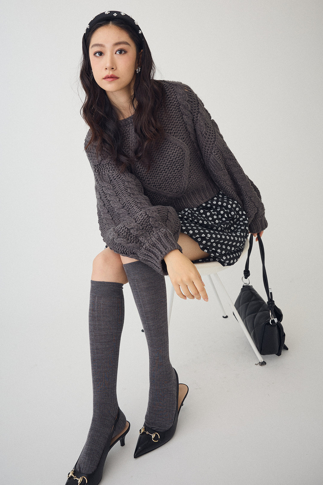 [予約/SET]ローピングケーブルショートニット+ミニフラワーバルーンショートパンツ(2set)