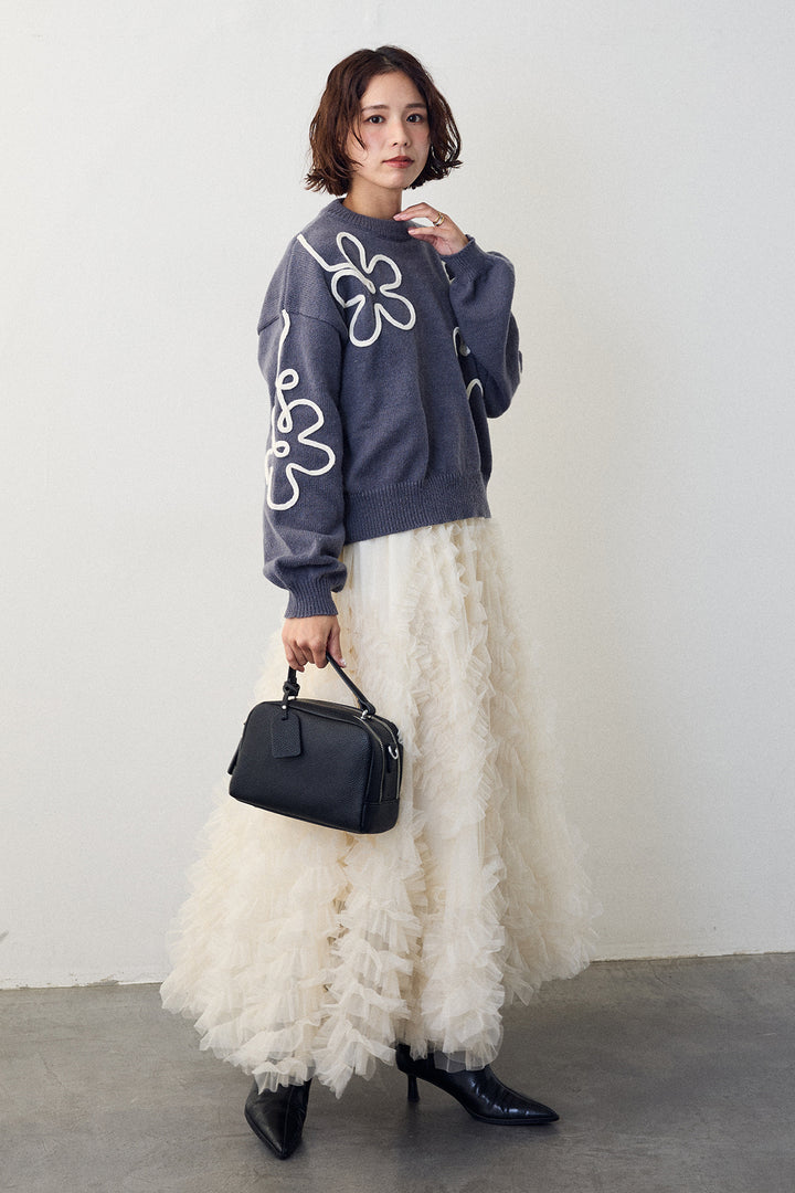 [予約/SET]コードフラワーニットプルオーバー+スフレアシメチュールスカート(2set)