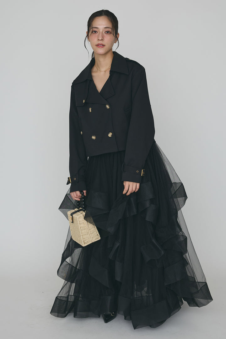 [予約/SET]クラシカルショートトレンチ+ランダムフリルティアードボリュームスカート(2set)