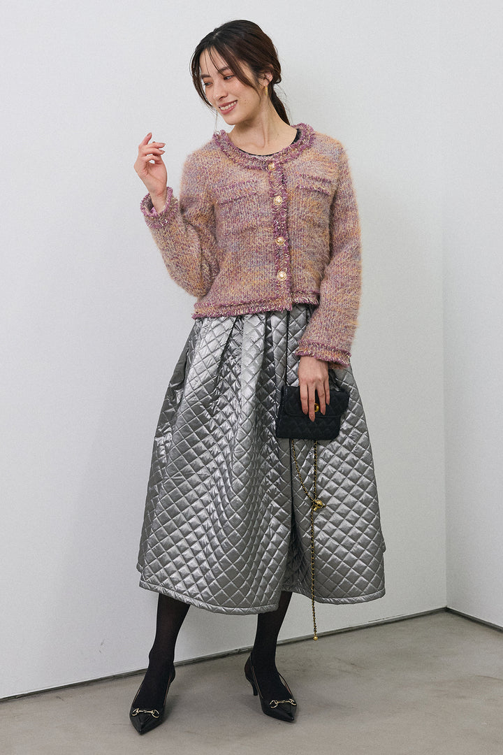 [予約/SET]カラーミックスツイードジャケット+メタリックキルティングフレアスカート(2set)