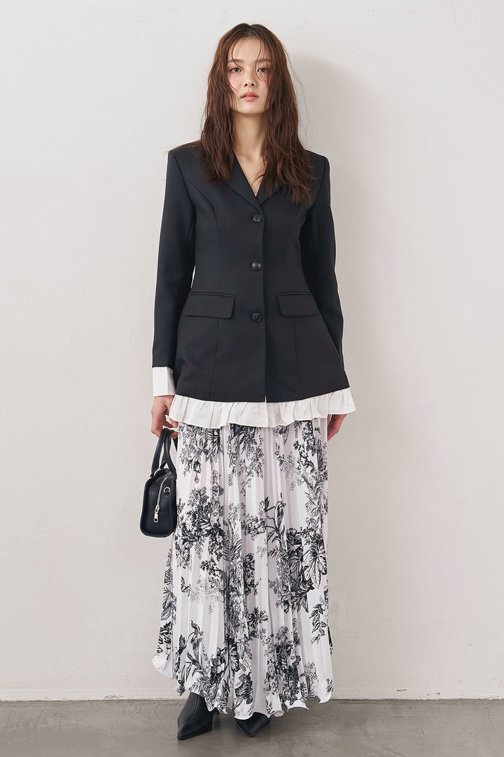 [予約/SET]プリンセスラインフリルドッキングジャケット+モノトーントワル柄プリーツスカート(2set)