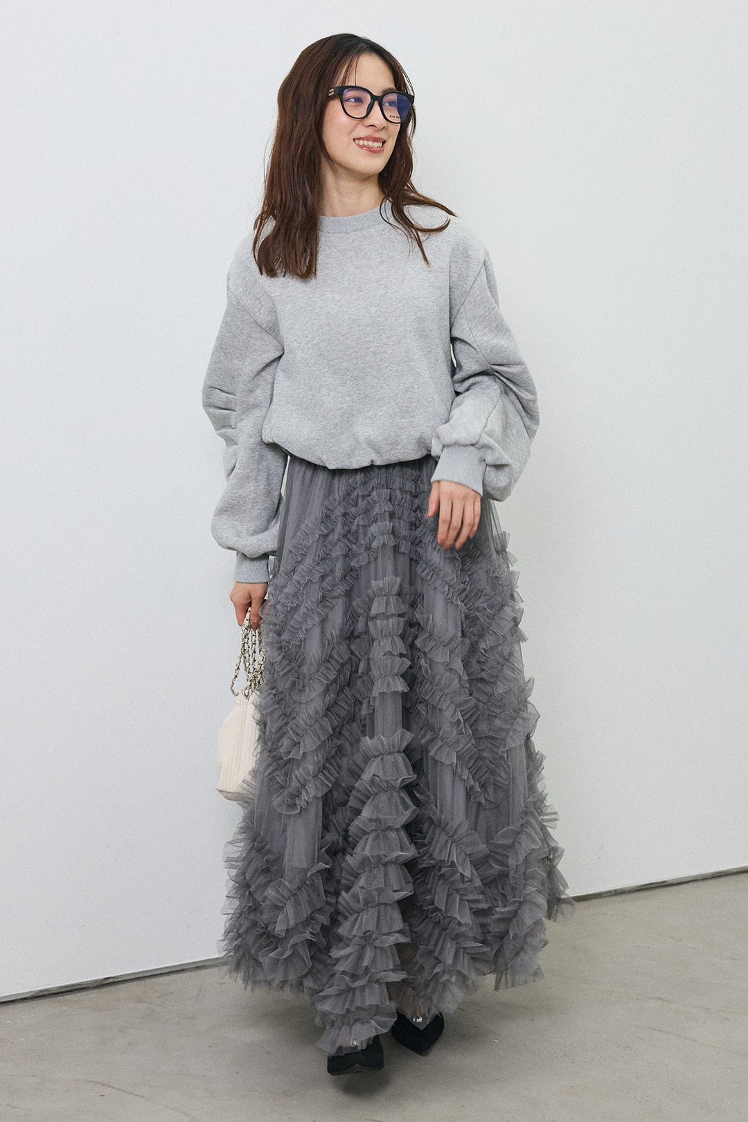 [予約/SET]裏起毛バルーンスリーブプルオーバー+スフレアシメチュールスカート(2set)