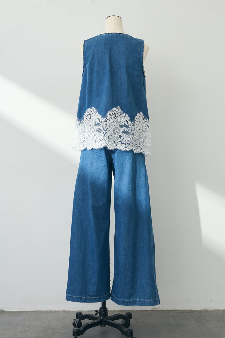 [予約]レースデコラティブパールデニムセットアップ