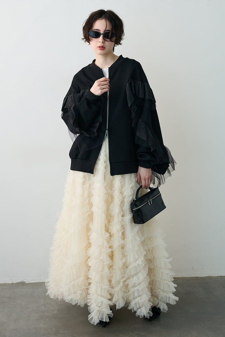 [予約/SET]フリルデザインダブルジップブルゾン+スフレアシメチュールスカート(2set)