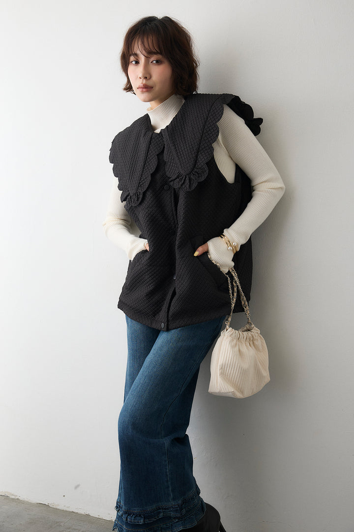 [予約/SET]ベーシックフィンガーホールリブニット+スカラップBIGカラーベスト(2set)