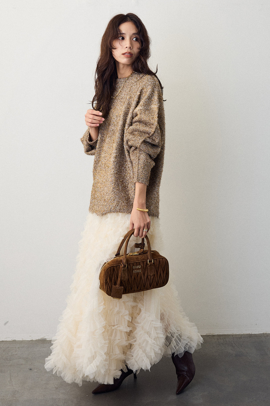 [予約/SET]グリッターラメニット+スフレアシメチュールスカート(2set)