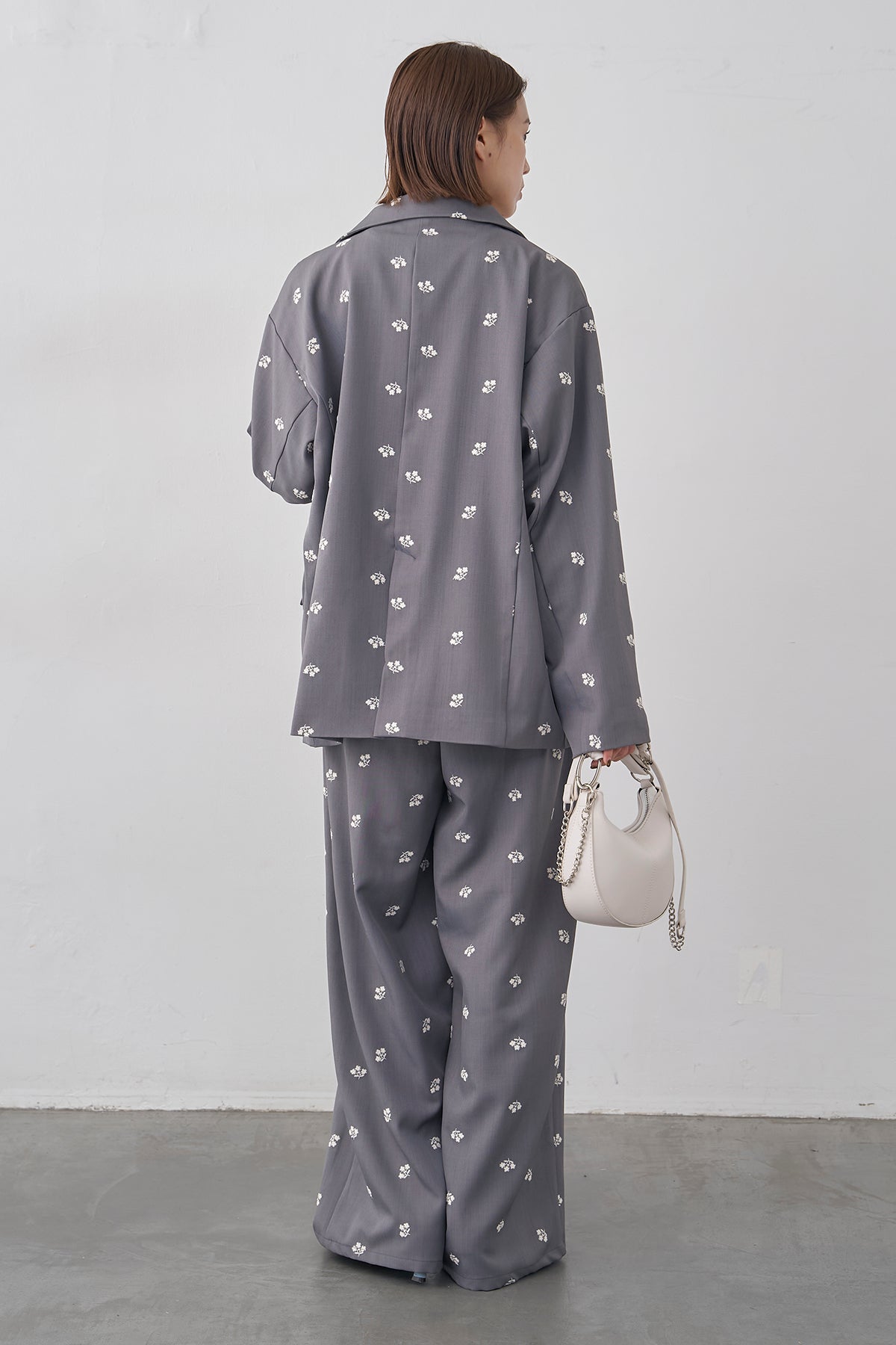 予約/SET]フラワー刺繍ツイルテーラードジャケット+フラワー刺繍ツイル