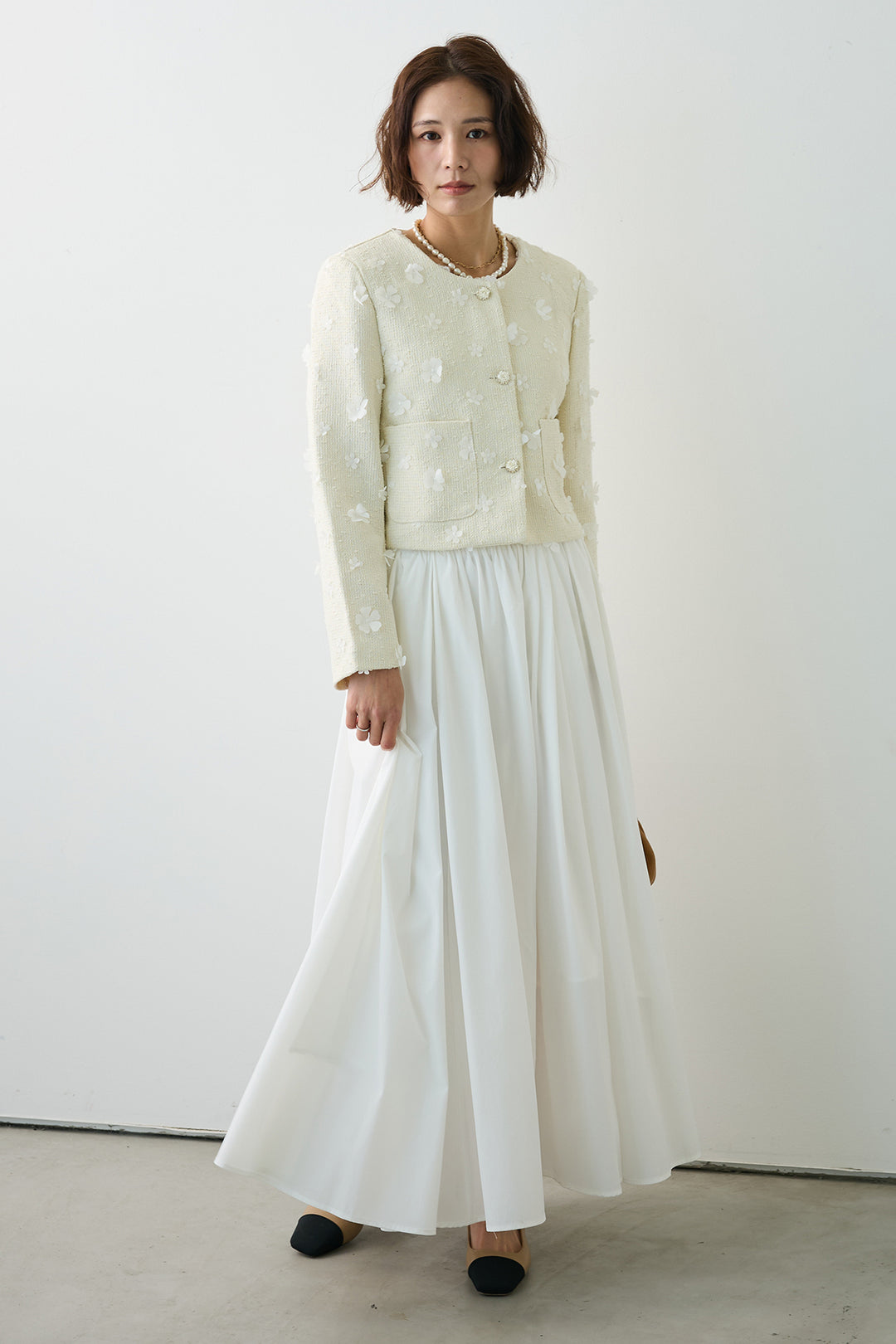 [予約]ギャザーフレア綿タッチスカート