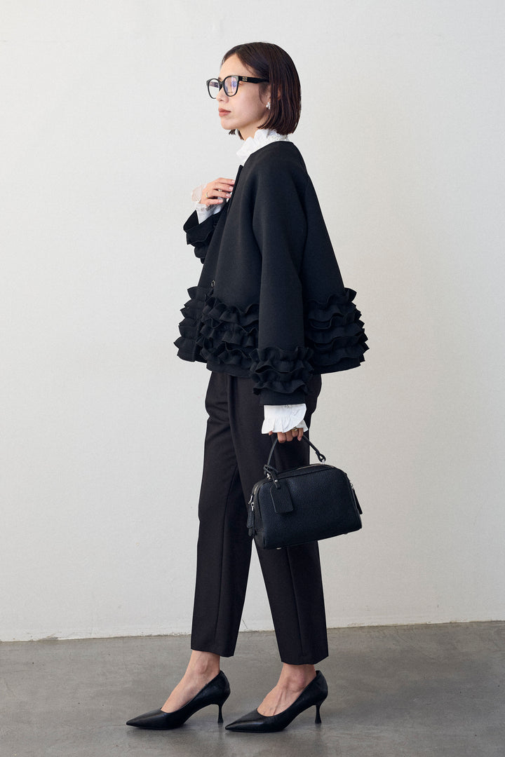 [予約/SET]ローズモチーフフリルカラーシャツ+フリルティアードボンディングクロップドコート(2set)