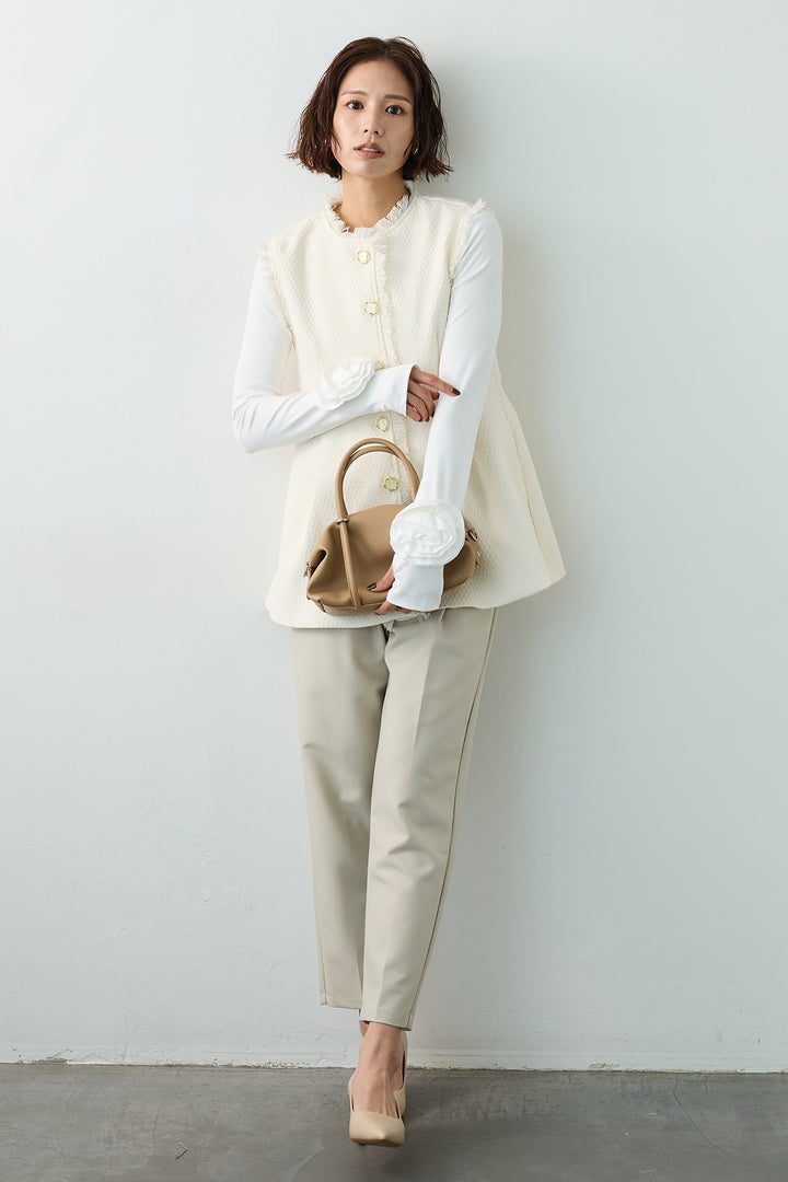 [予約/SET]ツイードペプラム美フォルムジレ+タックテーパードパンツ(2set)