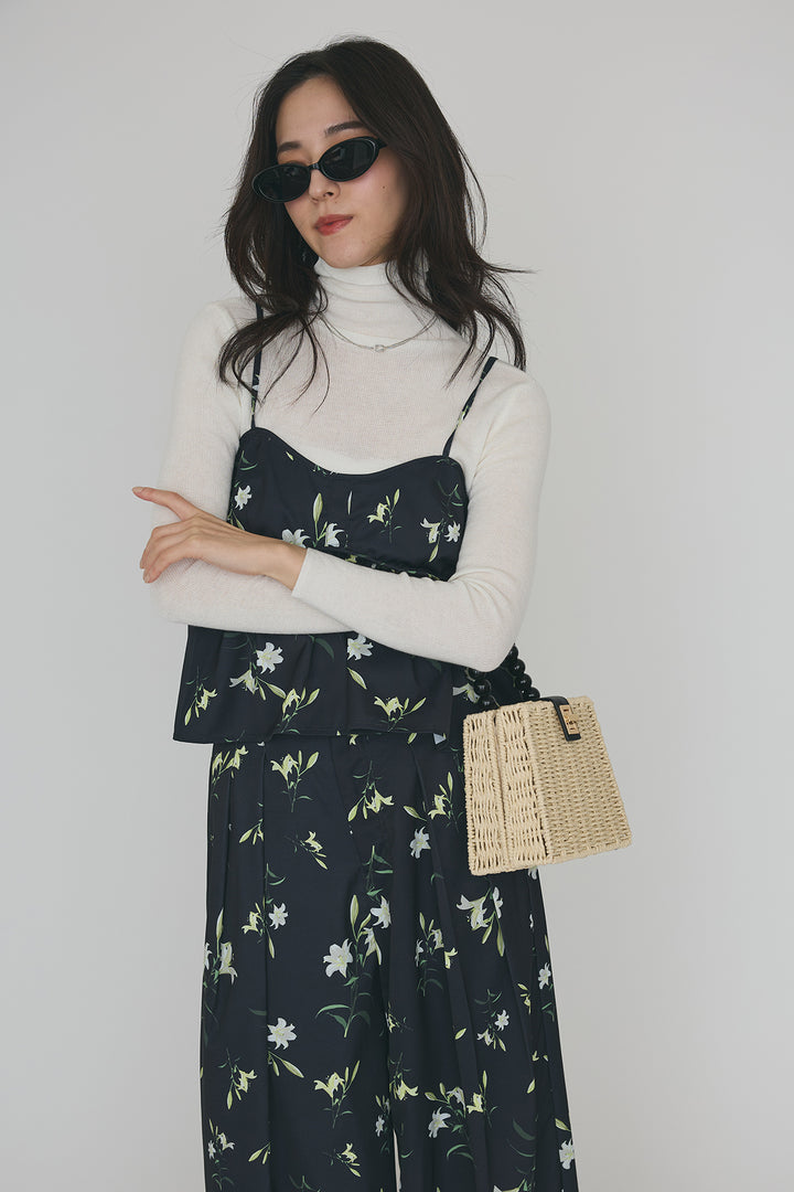 [予約/SET]シアータートルトップス+シックフラワービスチェキャミソール+シックフラワータックワイドパンツ(3set)