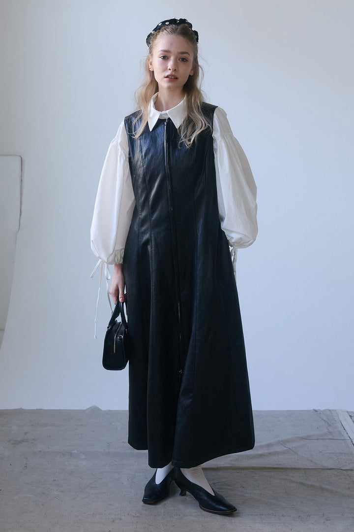 [予約/SET]ワイドスリーブドロストクロップドシャツ+フロントZIPレザーライクジャンスカ(2set)