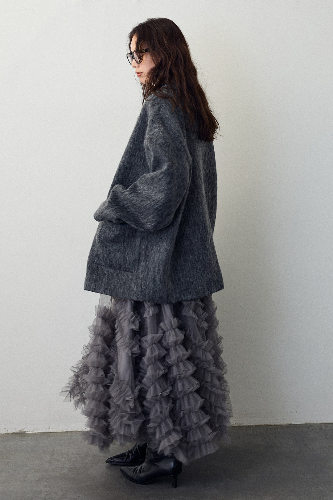 [予約/SET]シャギーミドル丈コート+スフレアシメチュールスカート(2set)