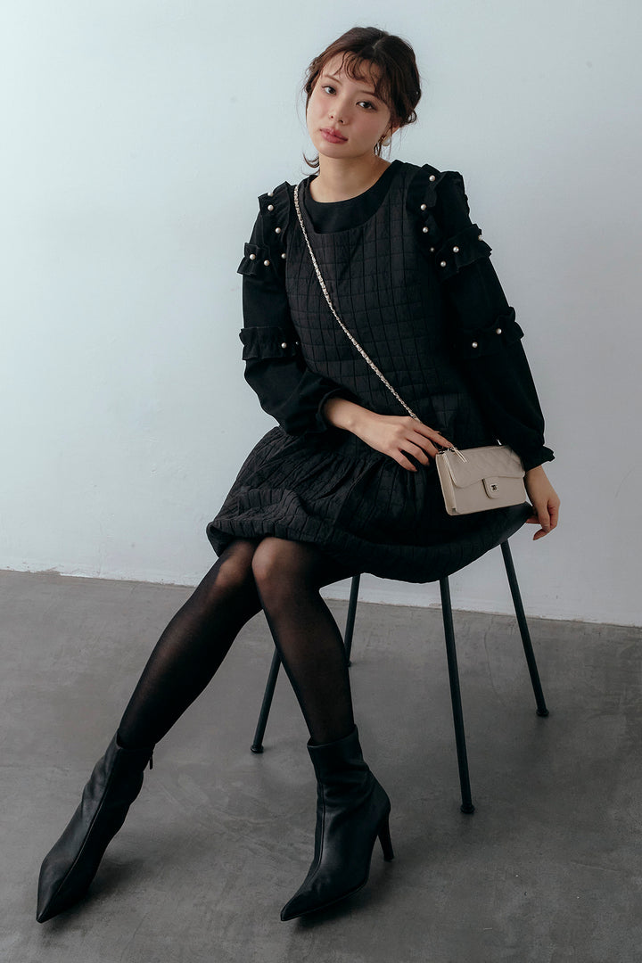 [予約/SET]フリルパールコンシャスブラウス+キルティングデザインミニジャンスカ(2set)