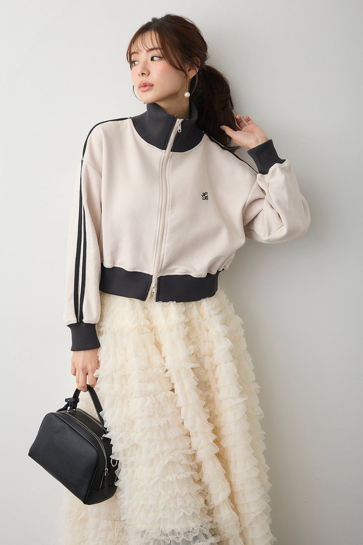 [予約/SET]スエードポンチトラックジャケット+ホイップチュールティアードスカート(2set)
