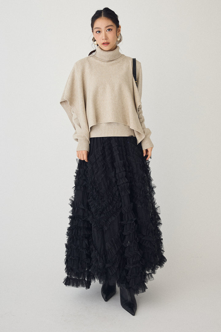 [予約/SET]アシメケープ2wayニット+スフレアシメチュールスカート(2set)