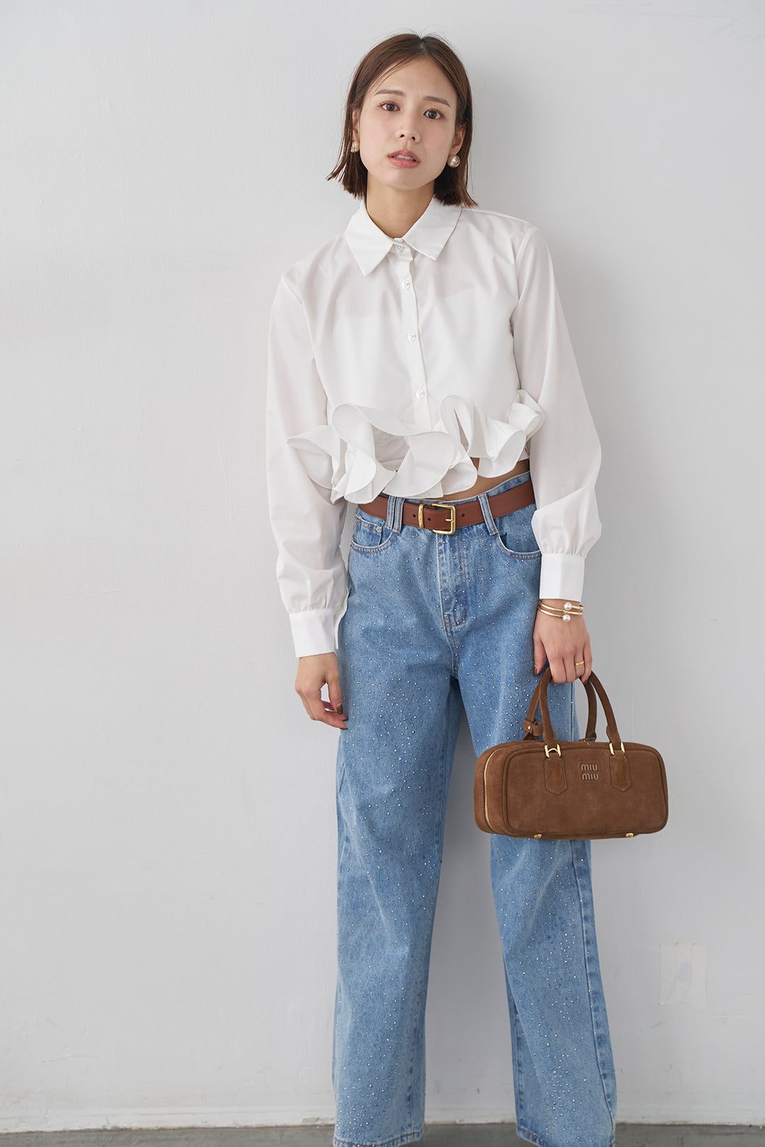 [予約]フリルヘムショート丈シャツ