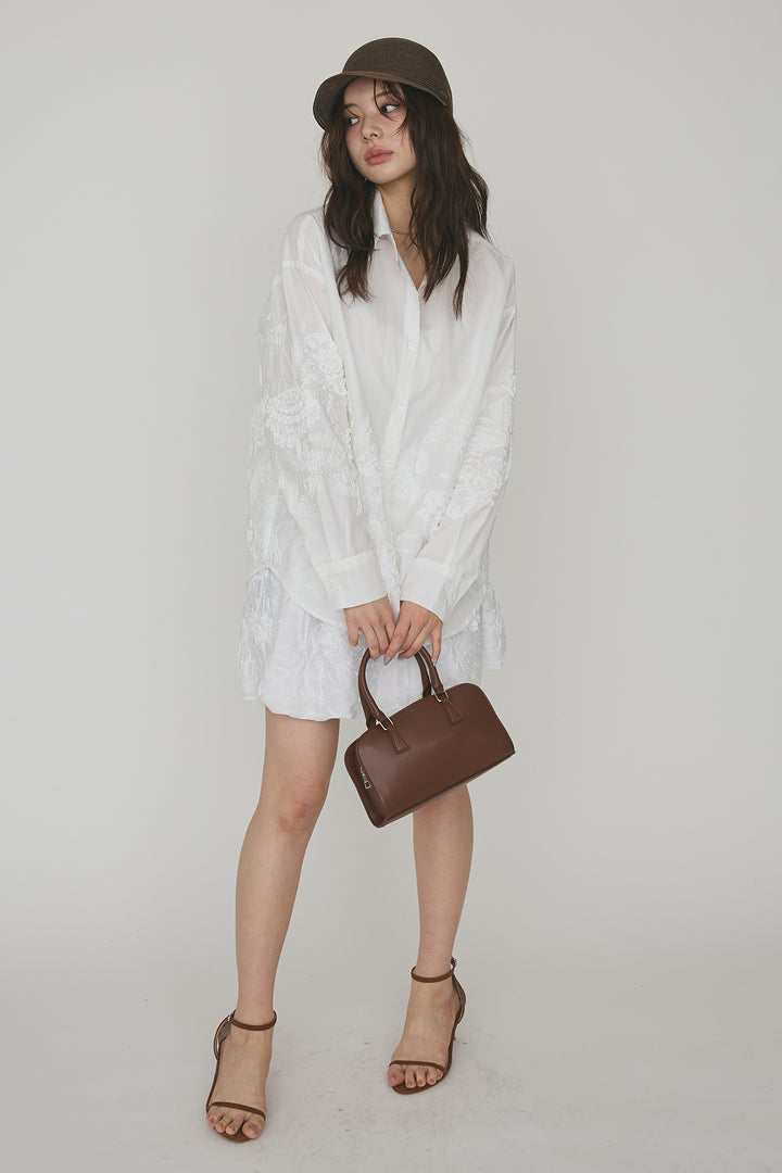 [予約/SET]フラワー刺繍モチーフオーバーシャツ+フラワー刺繍バルーンスカート(2set)