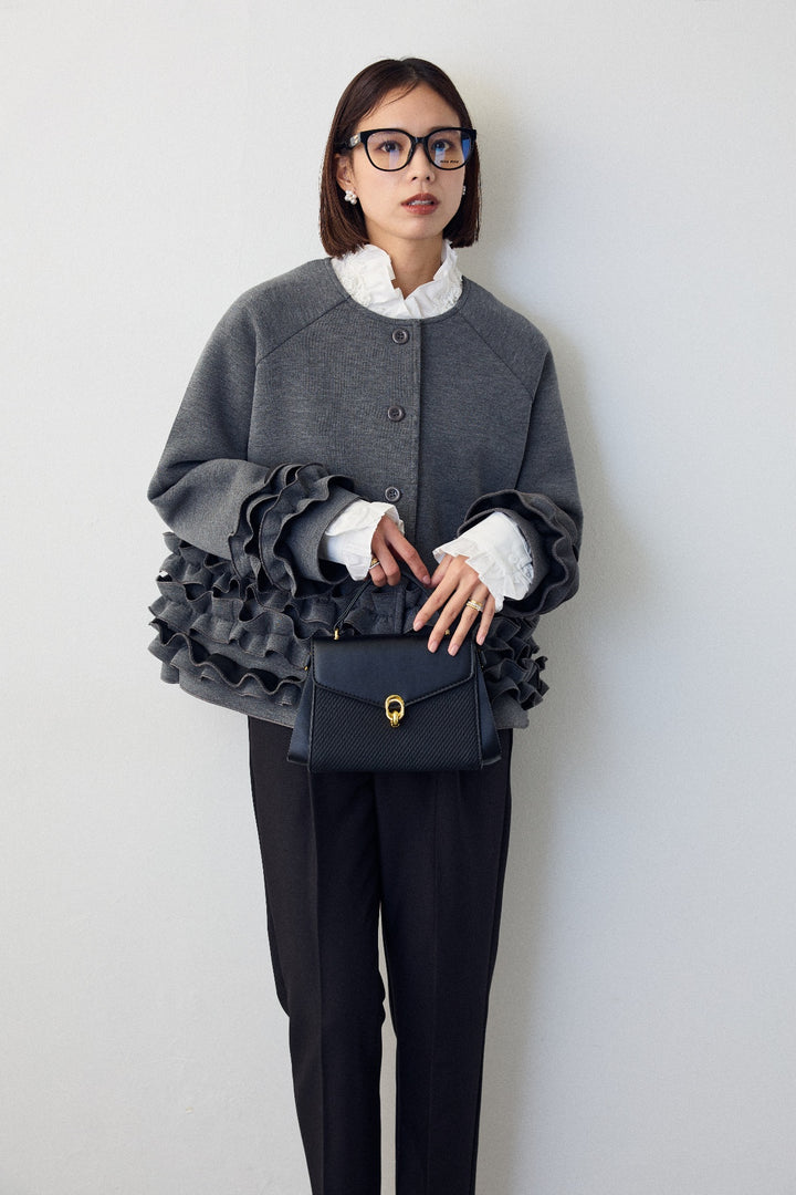 [予約/SET]フリルティアードボンディングクロップドコート+タックテーパードパンツ(2set)