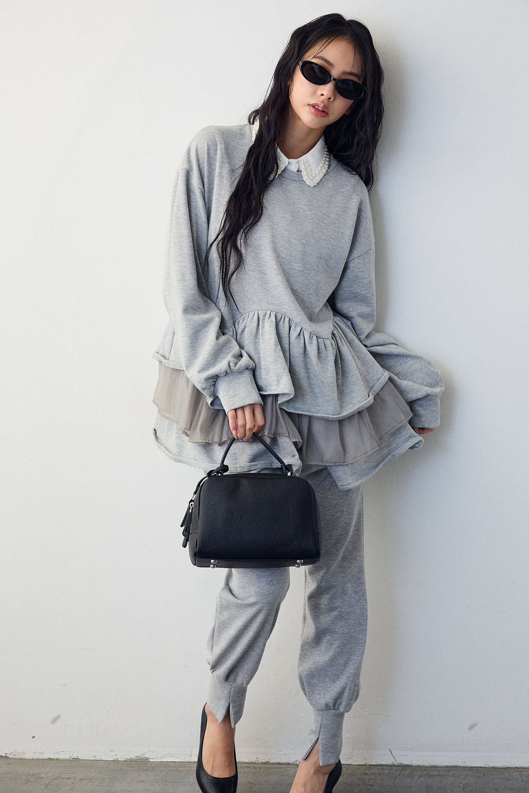 [予約]異素材ミックスフリルティアードスウェットPO