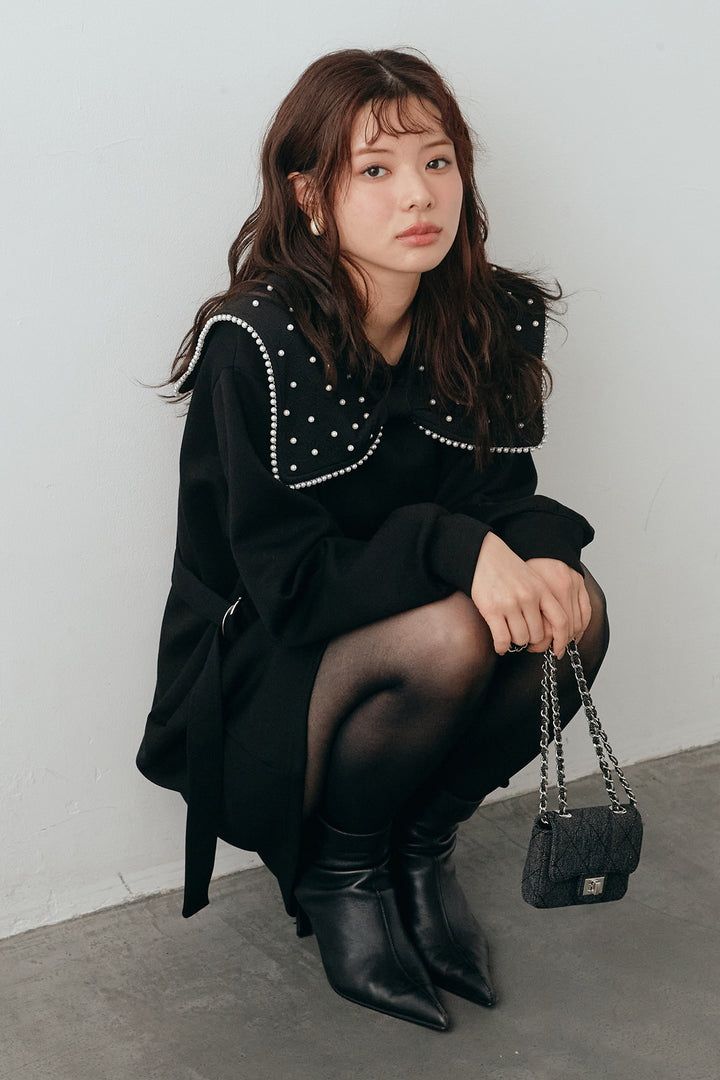 [予約]リボンパールモチーフウエストベルトミニワンピ