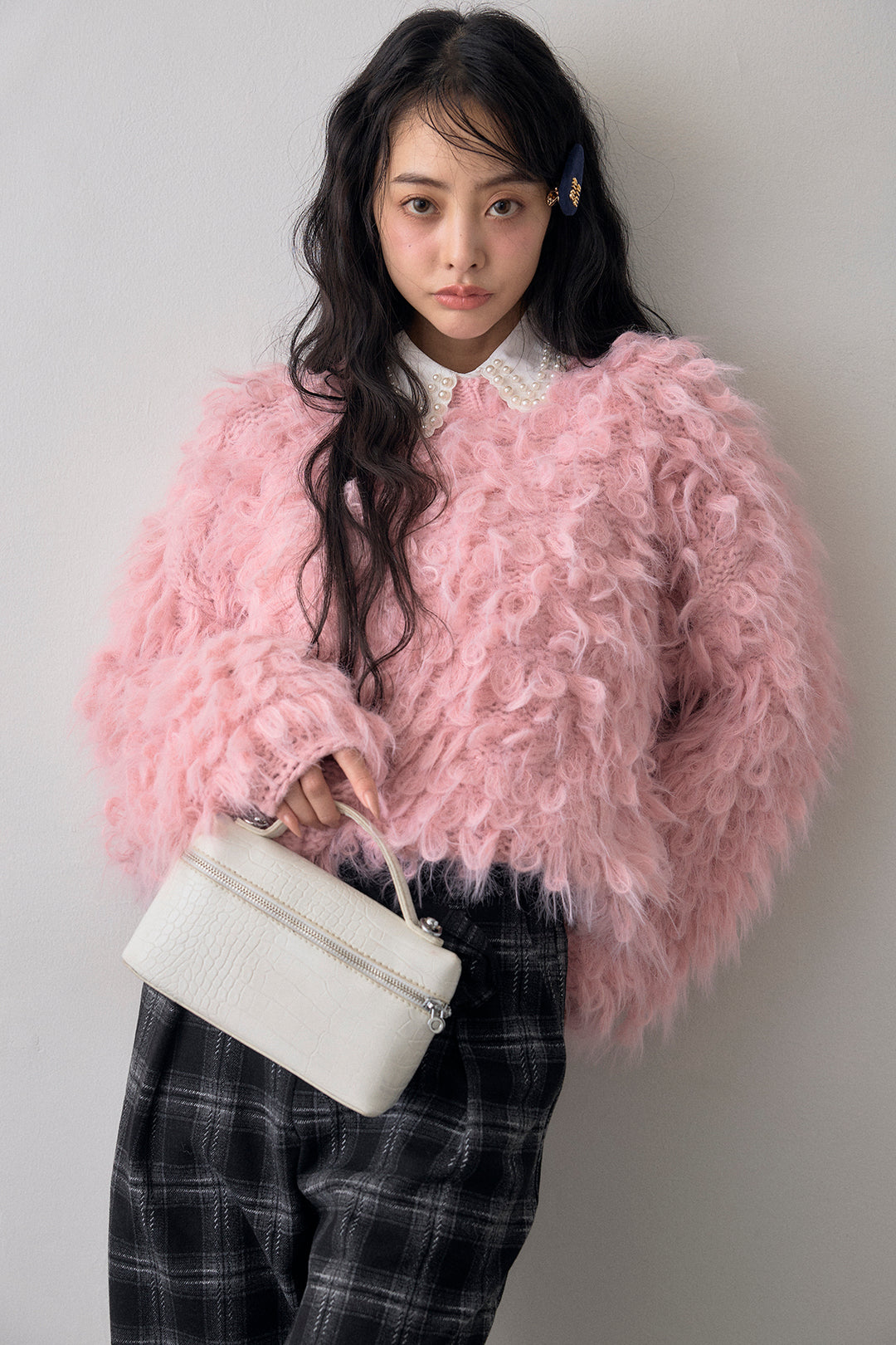 [予約/SET]ループシャプルオーバーニット+クラシカルチェックフラワーモチーフ付きパンツ(2set)