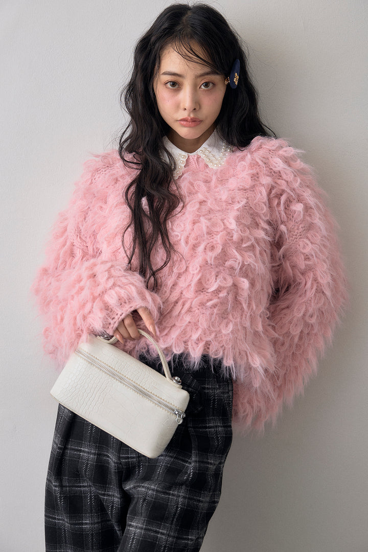 [予約/SET]ループシャプルオーバーニット+クラシカルチェックフラワーモチーフ付きパンツ(2set)