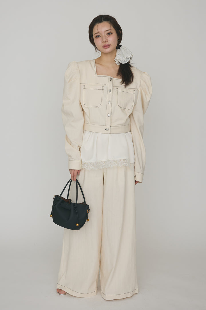 [予約]ステッチデザインハイウエストデニムパンツ