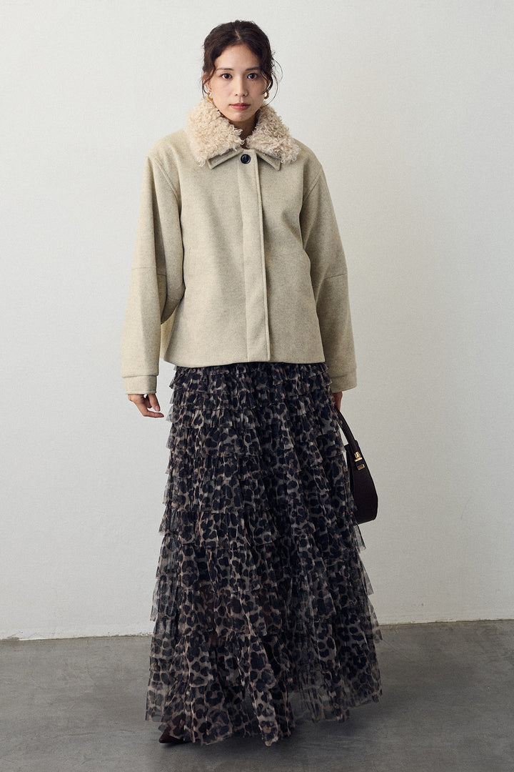 [予約/SET]プードル襟2wayコート+レオパードチュールティアードスカート(2set)