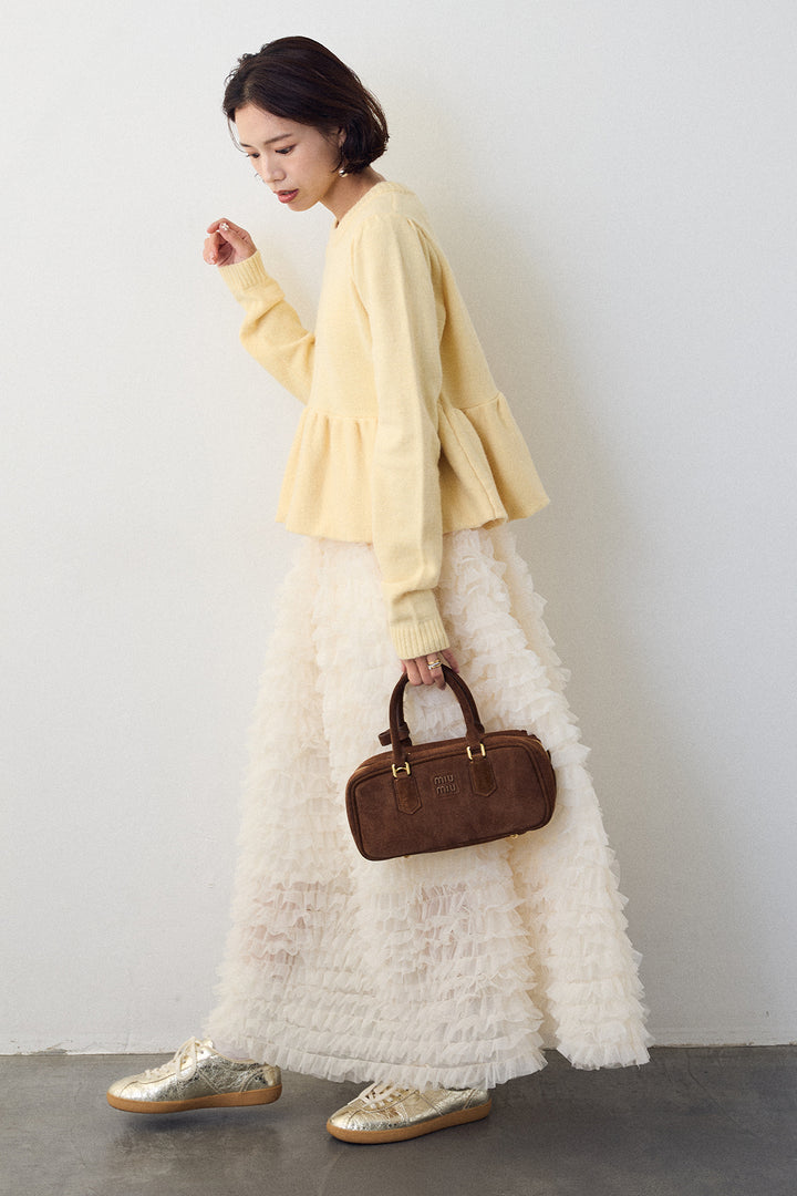 [予約/SET]アルパカタッチバルーンヘムニットプルオーバー+ホイップチュールティアードスカート(2set)