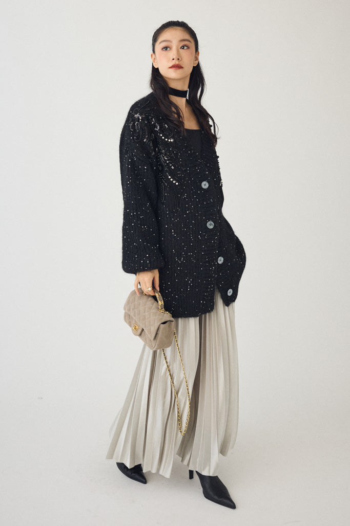 [予約]ビーズフラワースパンコールシャイニーニットカーデ