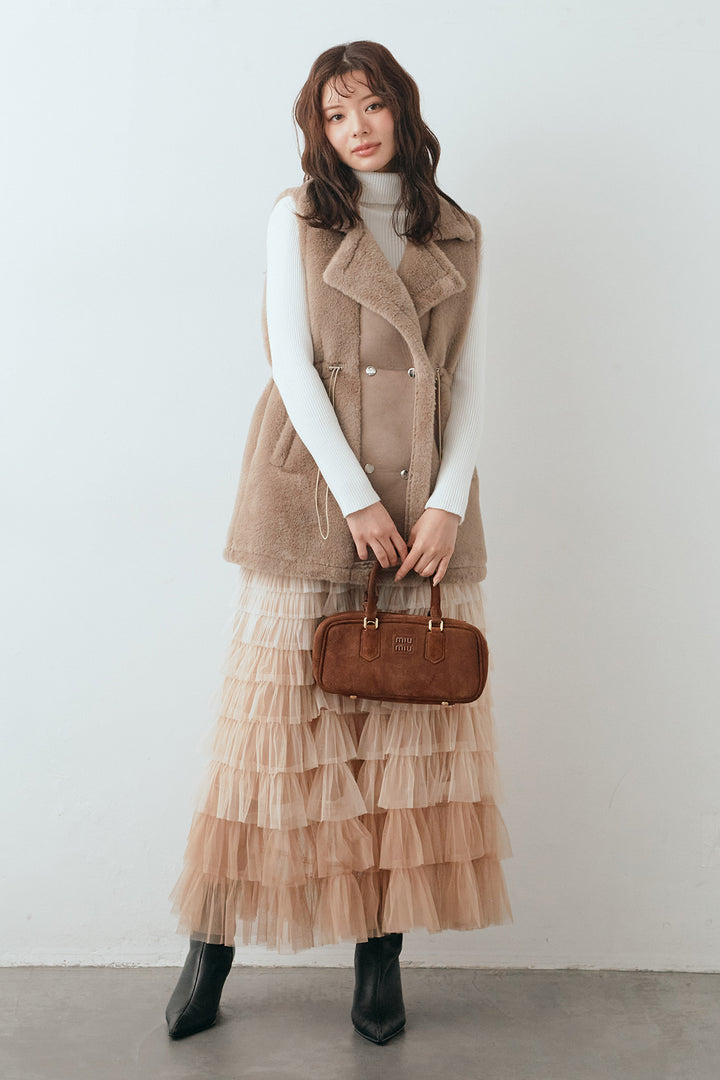 [予約/SET]テディボアウエストドロストベスト+グラデーションチュールティアードスカート(2set)