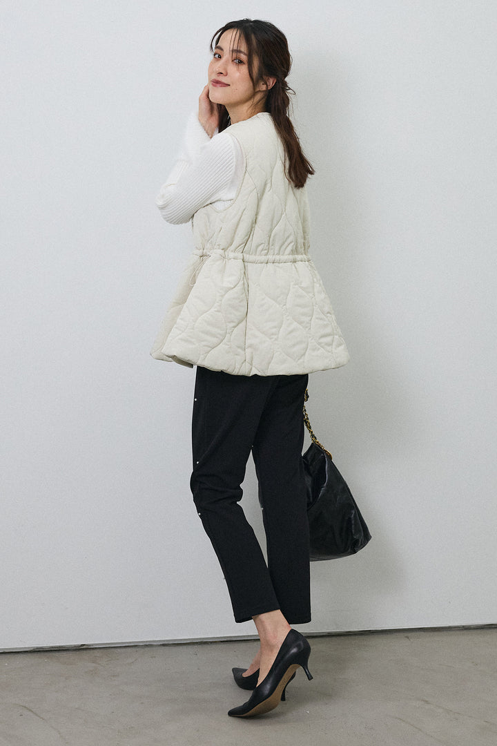 [予約/SET]キルティングフレアシルエットベスト+センターシームランダムパールパンツ(2set)