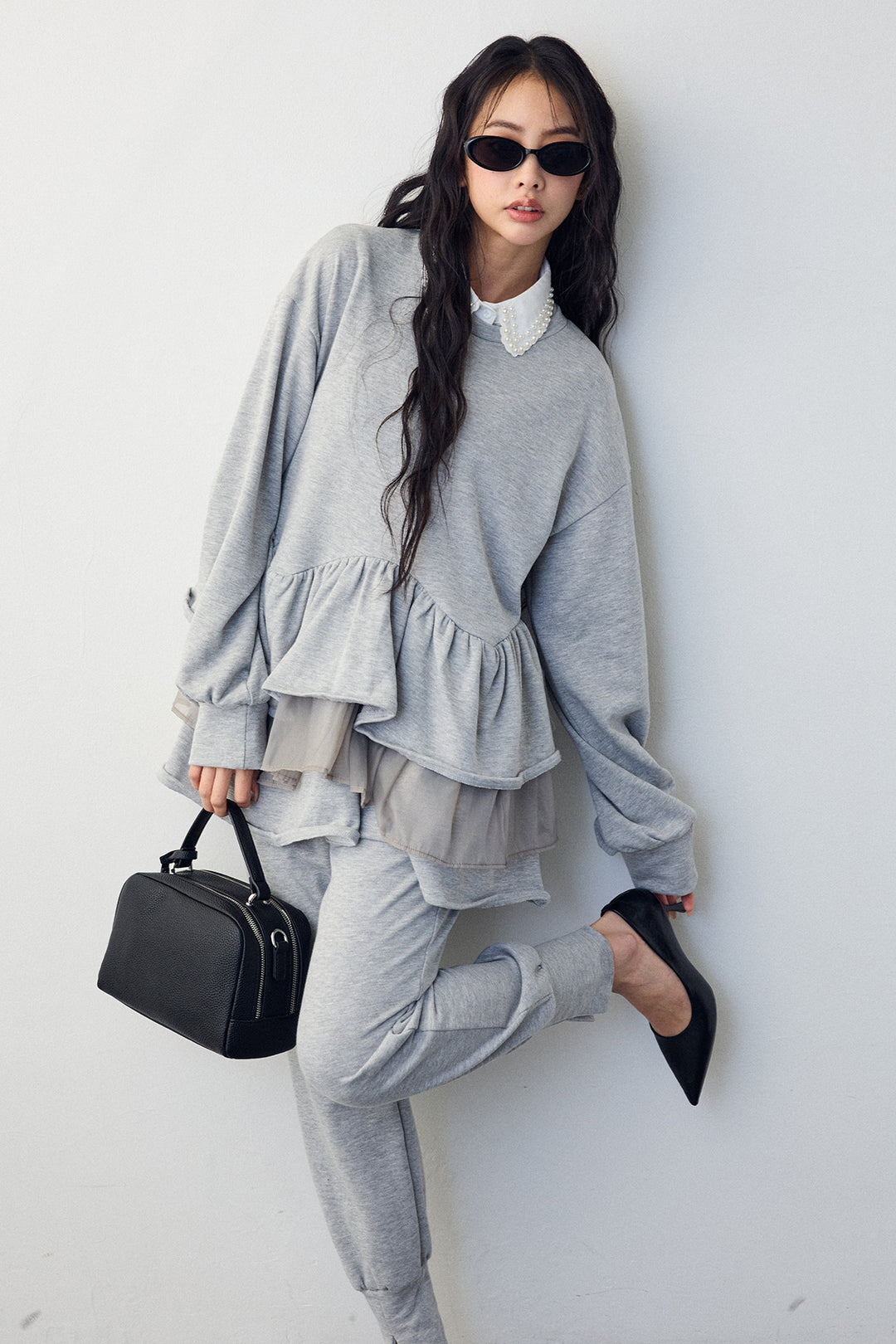 [予約]異素材ミックスフリルティアードスウェットPO