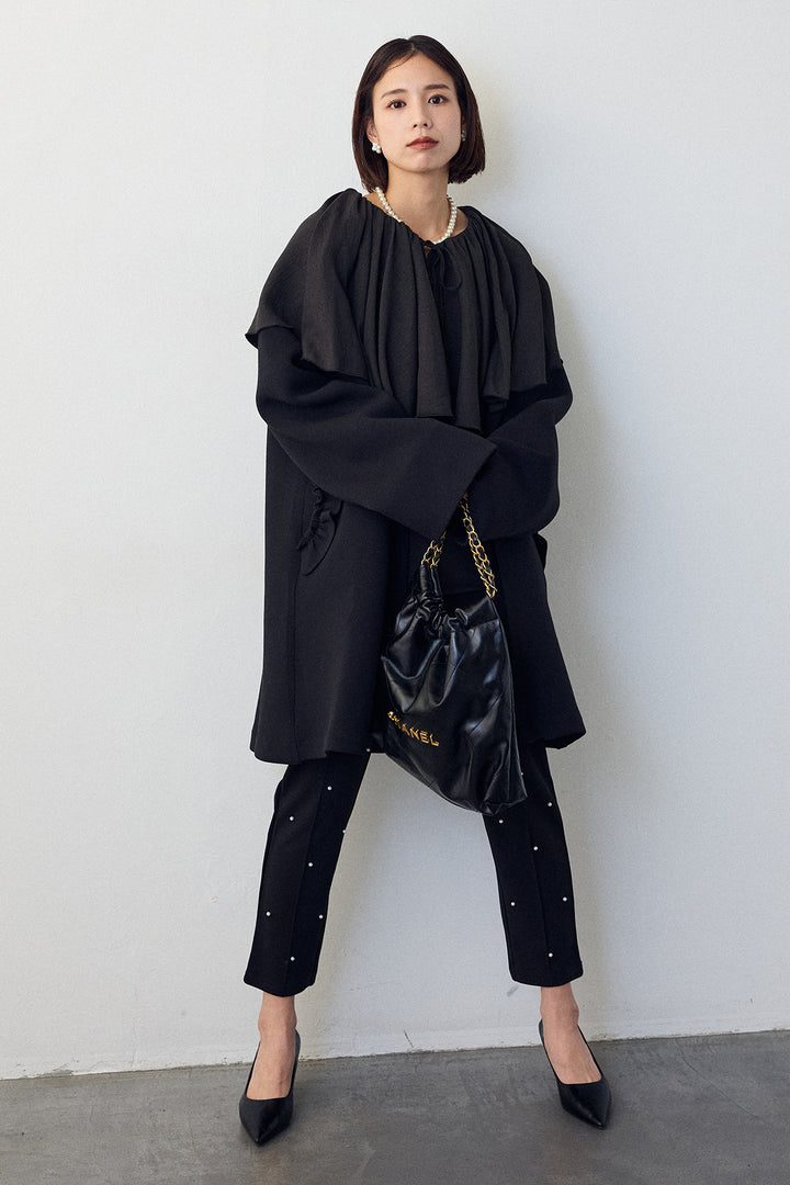 [予約/SET]BIGフリルカラーブラウス+フリルポケットボンディングノーカラーコート(2set)