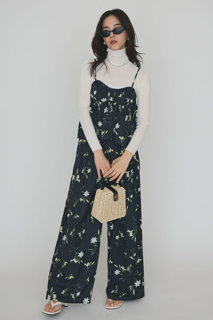 [予約/SET]シックフラワービスチェキャミソール+シックフラワータックワイドパンツ(2set)