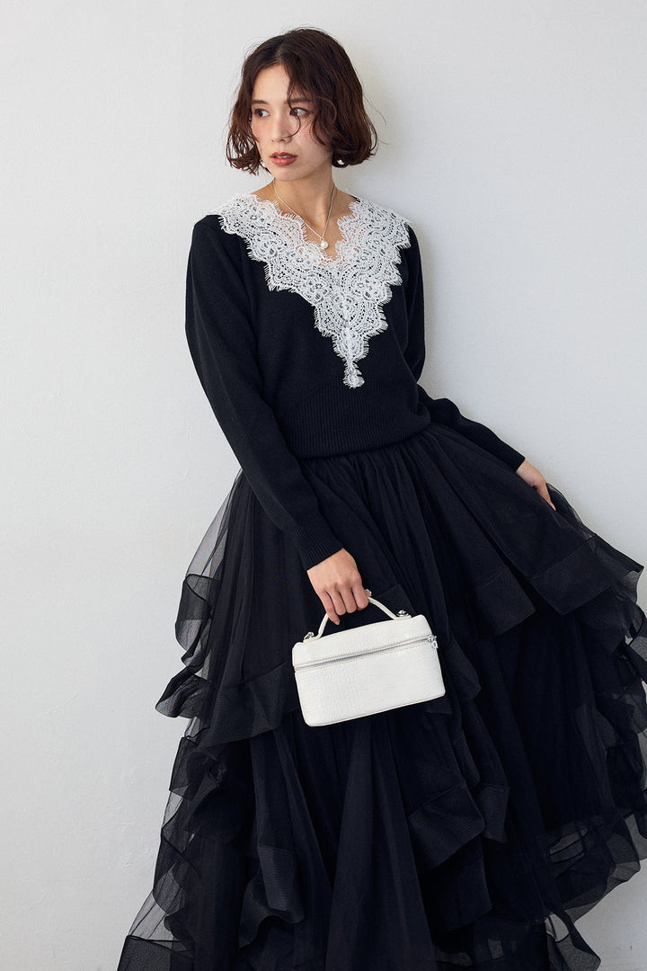 [予約]Vレースデザインニットプルオーバー