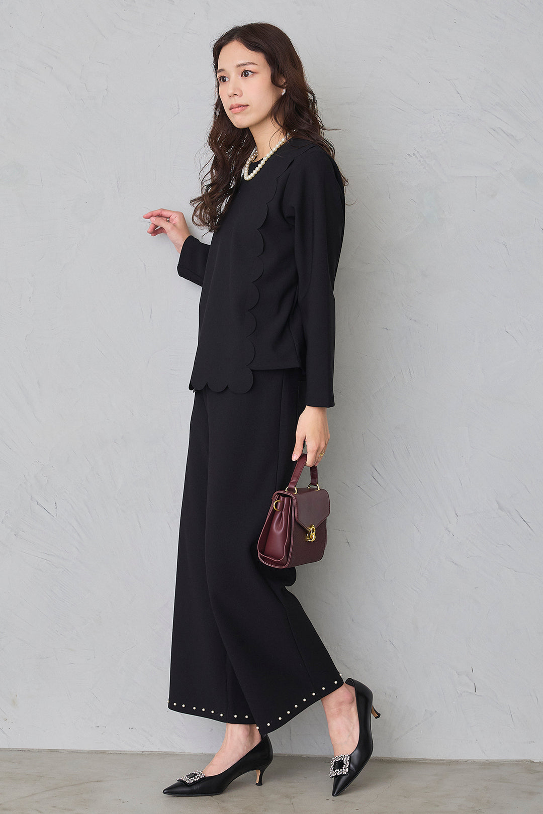 [予約/SET]アシメスカラップポンチプルオーバー+パールヘムポンチストレートパンツ(2set)