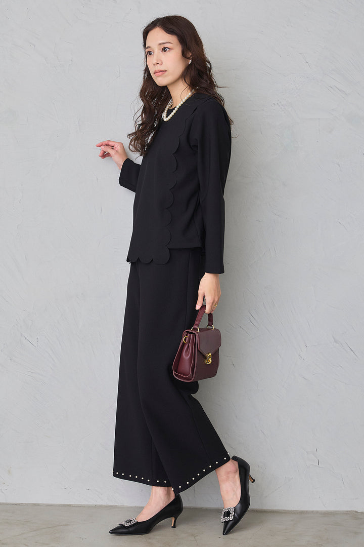 [予約/SET]アシメスカラップポンチプルオーバー+パールヘムポンチストレートパンツ(2set)