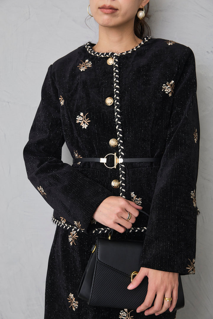 [予約]ヴィンテージフラワー刺繍ラメベロアセットアップ